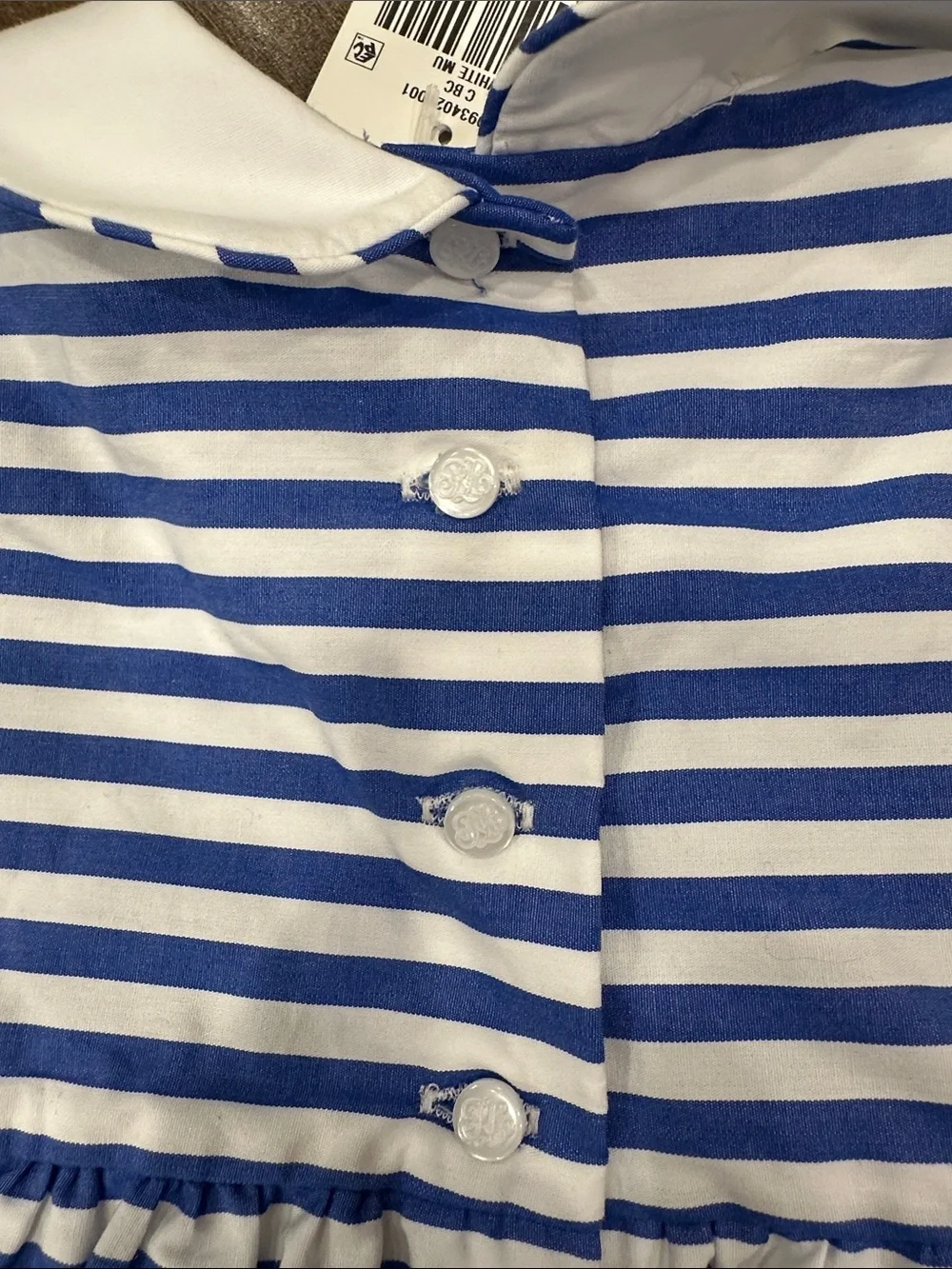 NWT Ralph Lauren Baby 18M Hand Smocked Dress /Sun Hat Blue Stripe Organic Cotton